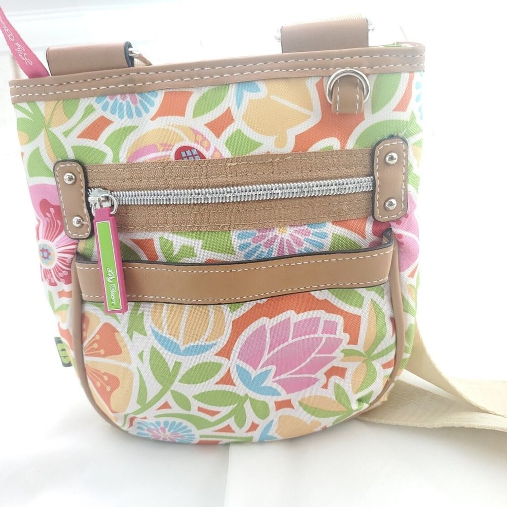 Lily Bloom Womens Multicolor Floral Inner Pockets Adjustable Strap Crossbody Bag